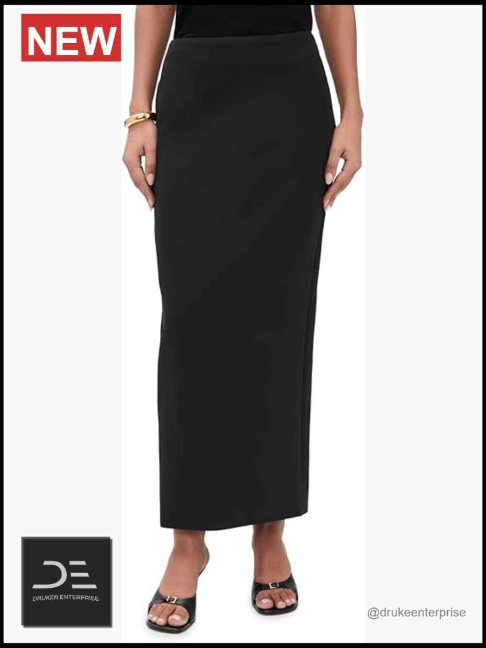 Midi Skirt with Hook-and-Eye and Hidden Zip - High Rise, Stretch Jersey